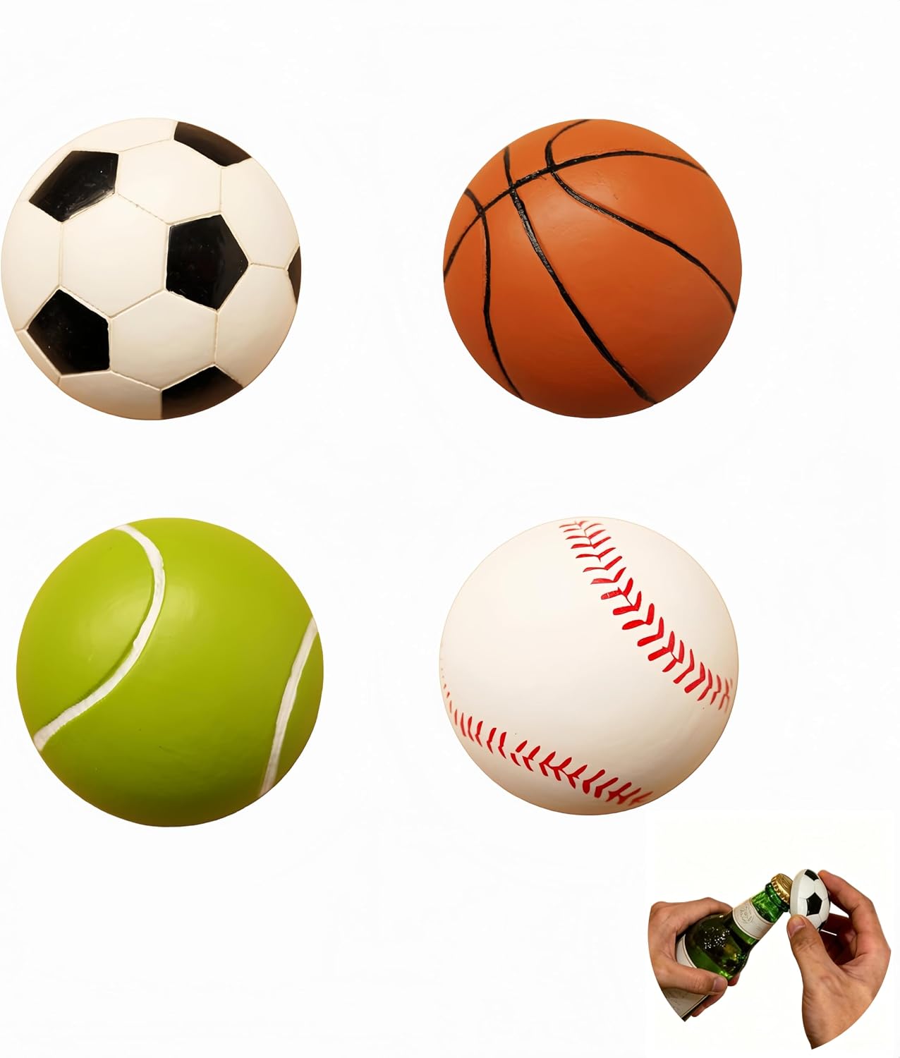 4 Pack Magnetic Sport Ball Bottle Opener, Cute Soccer Basketball Tennis Baseball Fridge Magnet Beer Opener, Portable Refrigerator Bottle Opener for Beer Lovers Bar Kitchen Decor