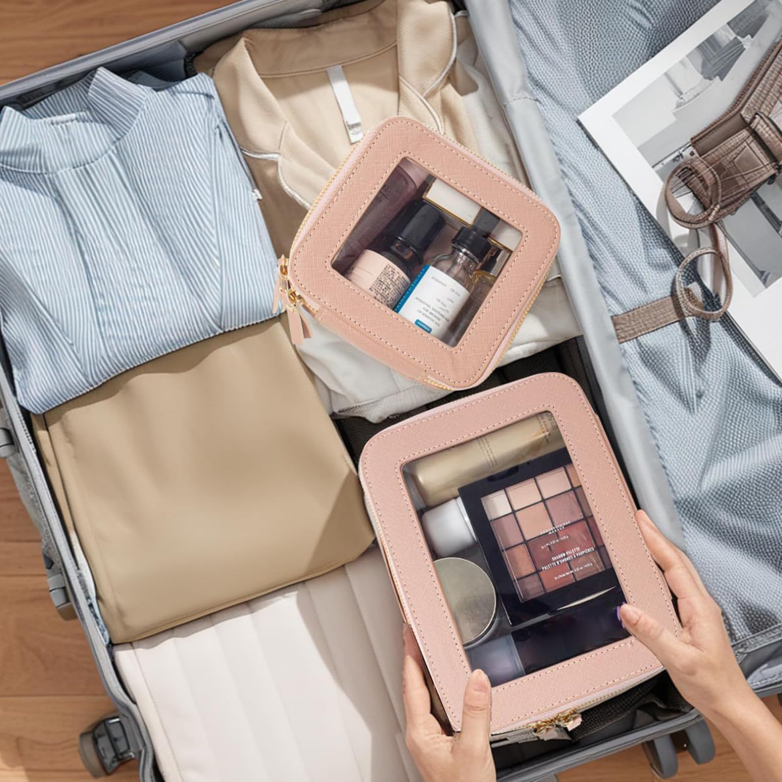 Borsa porta trucchi fantasia con sezione anteriore trasparente, ideale per i viaggi e l ' uso quotidiano Elegante custodia per cosmetici