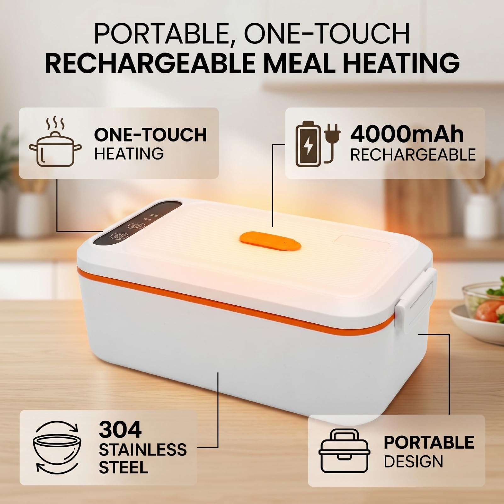 CHICIRIS Lunch Box Riscaldato Senza Fili Riscaldamento Efficiente con una Chiave per Studenti Picnic in Ufficio Batteria Al Litio da 4000 MAh 1 unità
