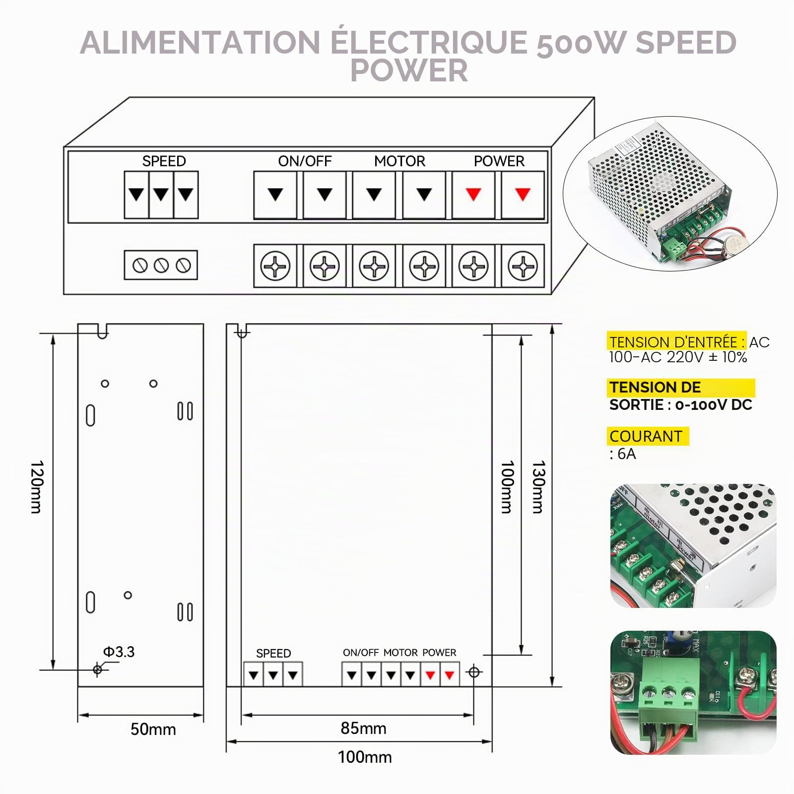 RATTMMOTOR Kit de refroidissement, à air, 500 W, moteur à broche ER11, 0,5 kW, 12000 tr/min, régulateur de vitesse PWM de 220 V, support de montage de 52 mm, avec vis pour la gravure