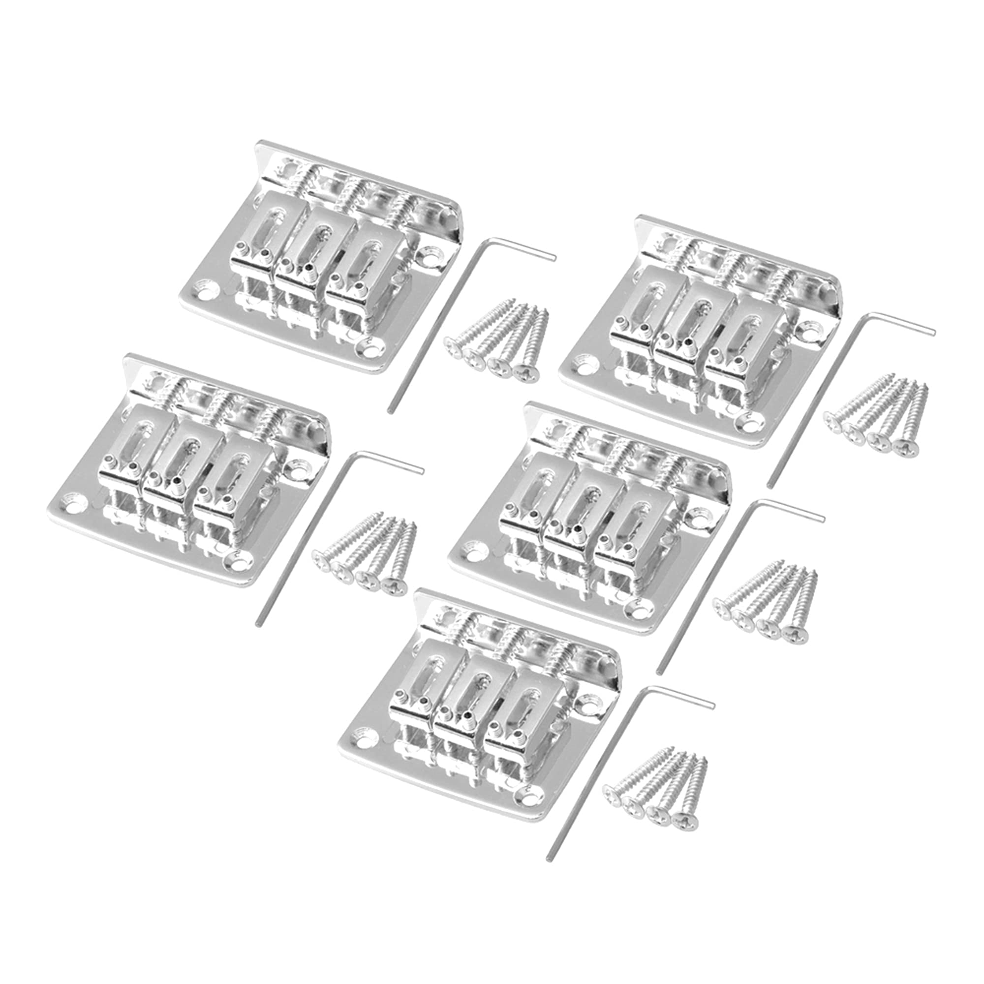 Yibuy Silver Zinc Alloy Bridge Tailpiece for 3 String Cigar Box Electric Guitar Set of 5