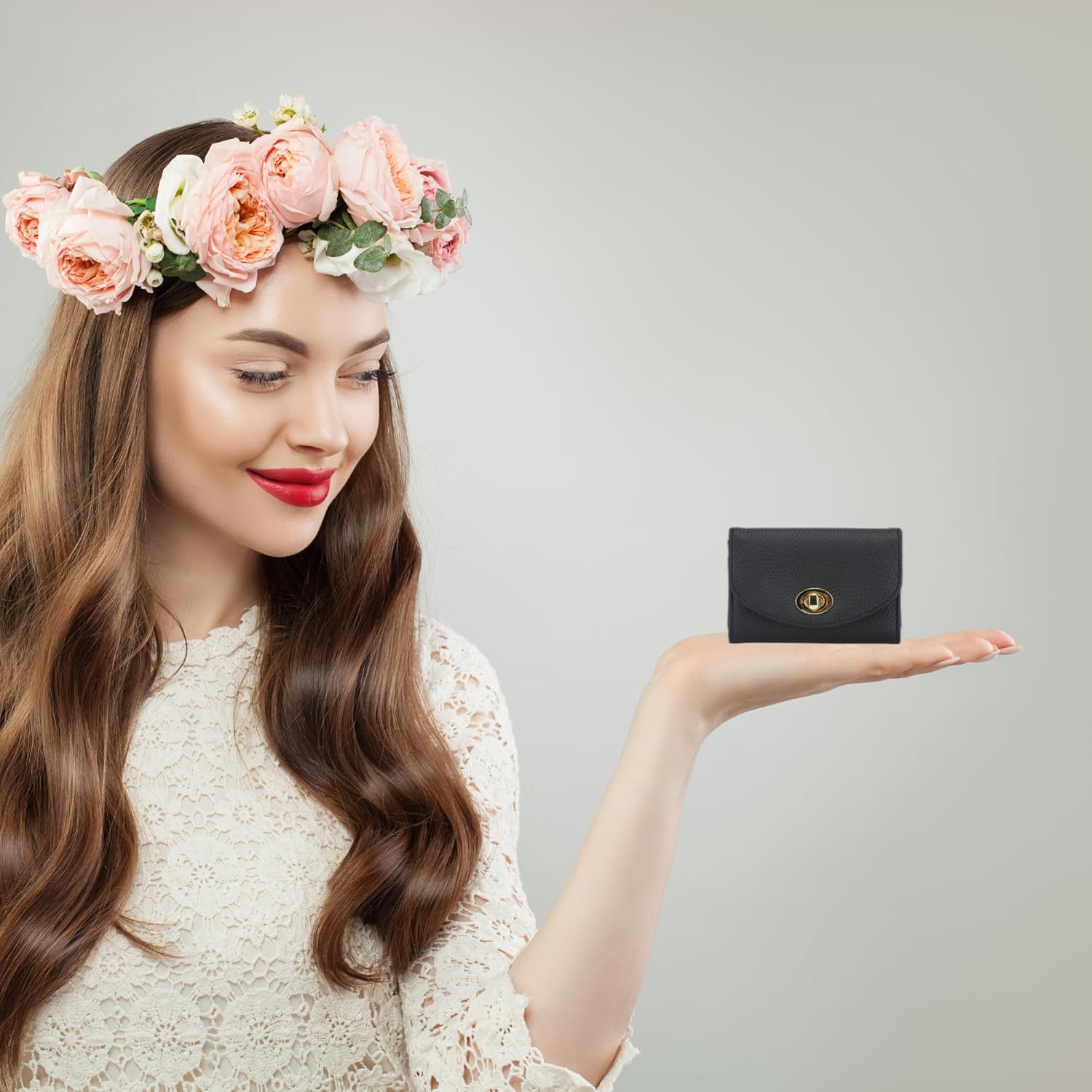 Luxury Quilted Leather Card Holder Credit Card Holder Small Compact Wallet Coin Purse Business Card Holder Gift for Women Gift for Girl (Lychee Black) - Image 7