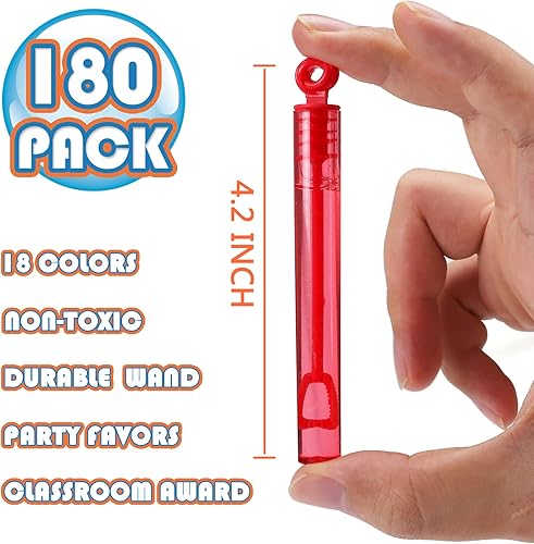 Miniatura 3 de Varitas de burbujas de 180 piezas, mini juguete de burbujas de neón de 18 colores a granel con caja para Halloween, cesta de Pascua, surtido de