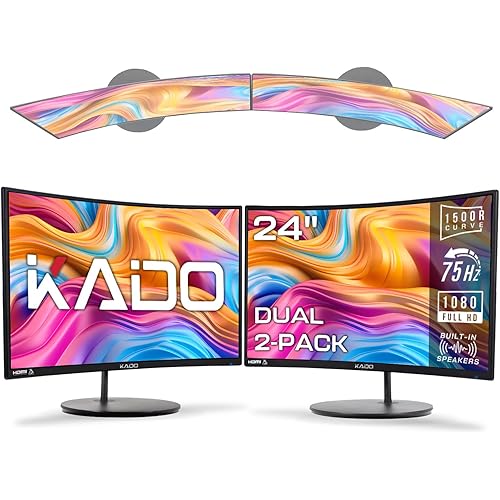 Kado Dual Monitor Setup - 2-Pack 24" Curved 1920x1080 Computer Monitor 1500R 75Hz VESA Mount HDMI Office Gaming Hybrid Built-in Speakers (C24X Dual Series)