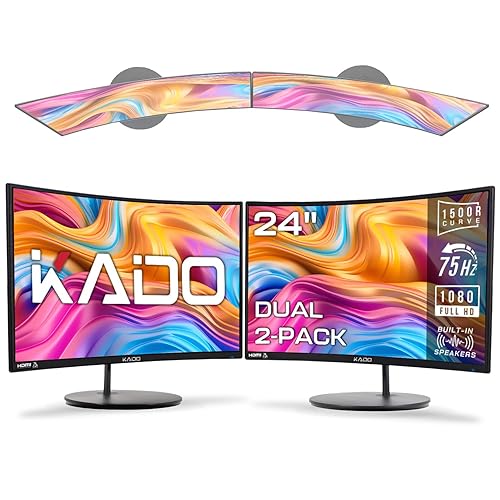 Kado Dual Monitor Setup - 2-Pack 24" Curved 1920x1080 Computer Monitor 1500R 75Hz VESA Mount HDMI Office Gaming Hybrid Built-in Speakers (C24X Dual Series) - 2-Pack Dual Set