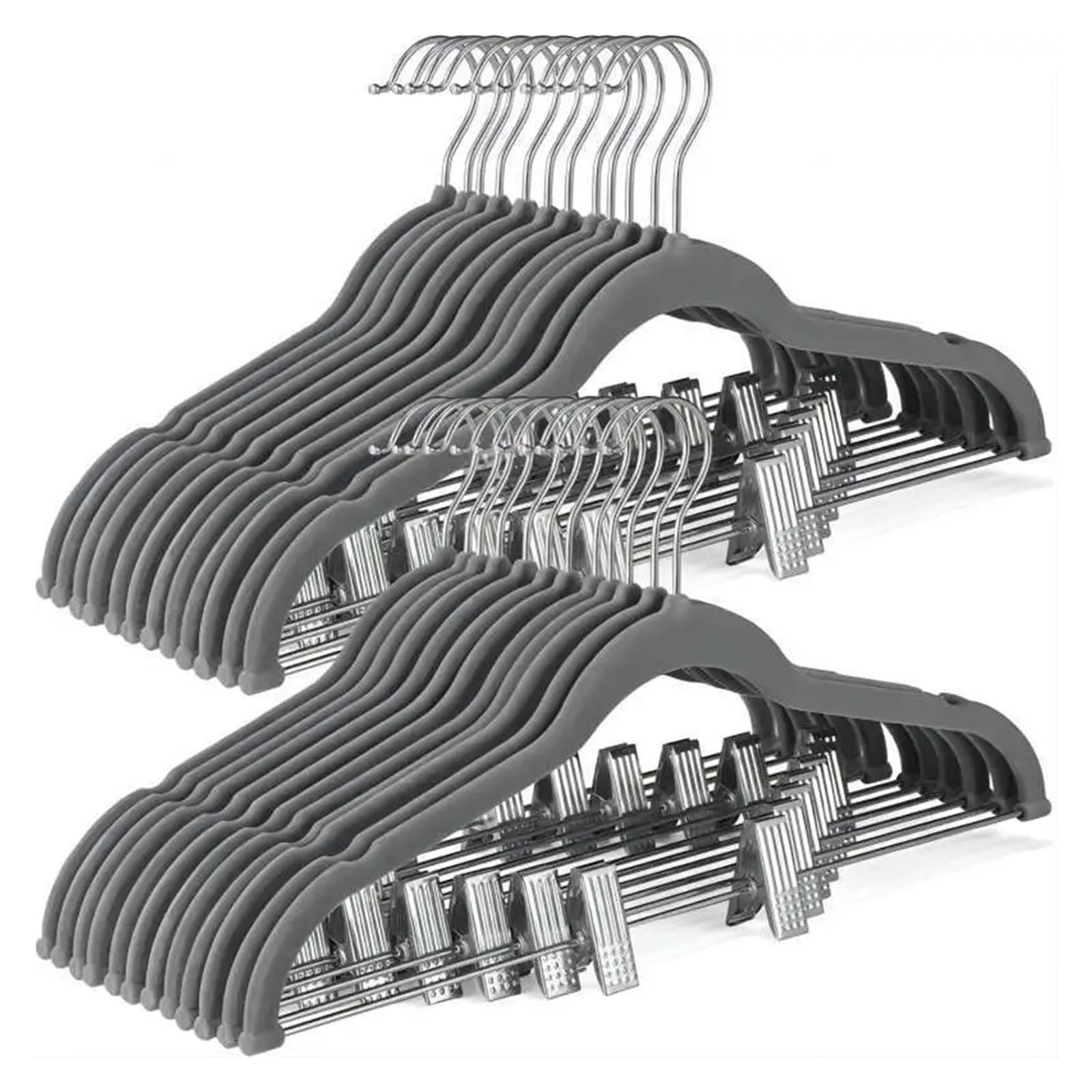 16.5" Pack Of Skirt Hangers With Clips Non Slip Space Saving Clothes Hanger For Trouser Skirts Jeans Dress(GRAY)