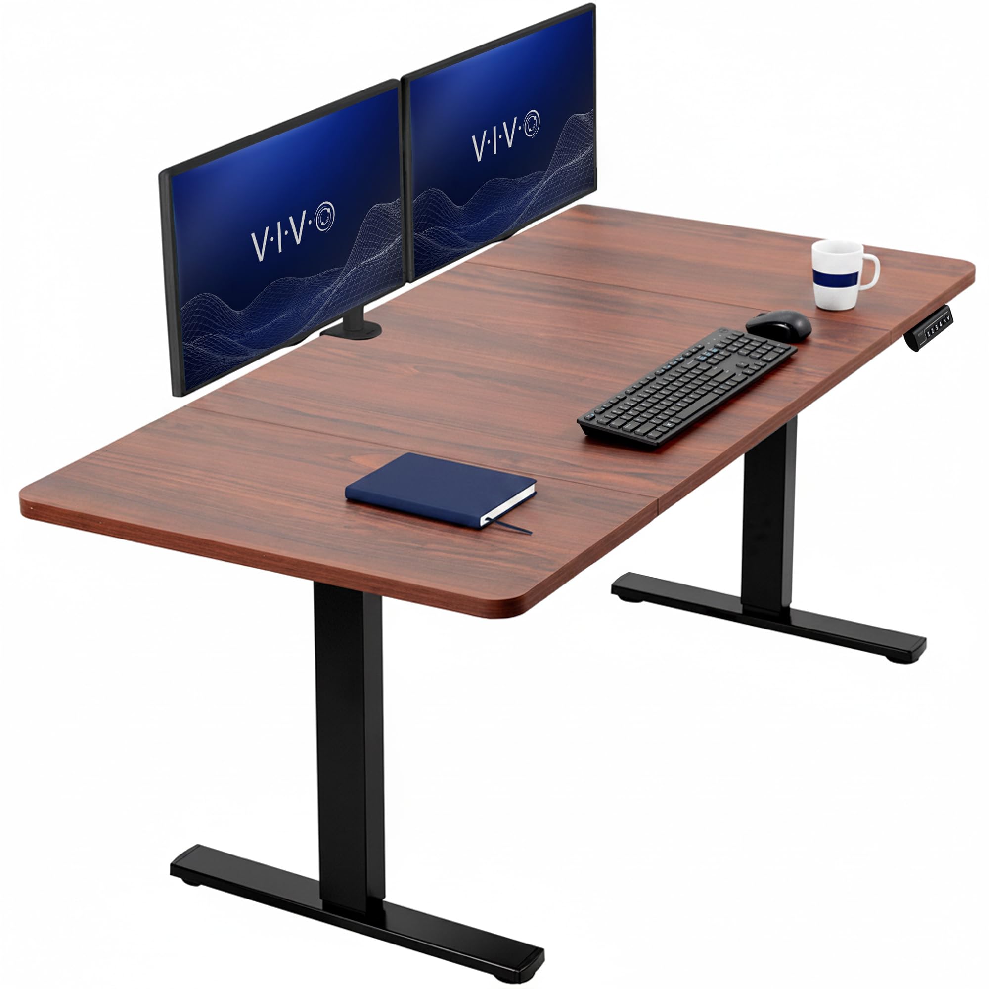 VIVO Dark Walnut 60 x 30 in Standing Desk, DESK-KIT-1B6D-30 | Electric, Holds 220 lbs, Sit Stand, Height Adjustable, Extra Deep Table Top, Memory Presets, 1B Series, Black Frame