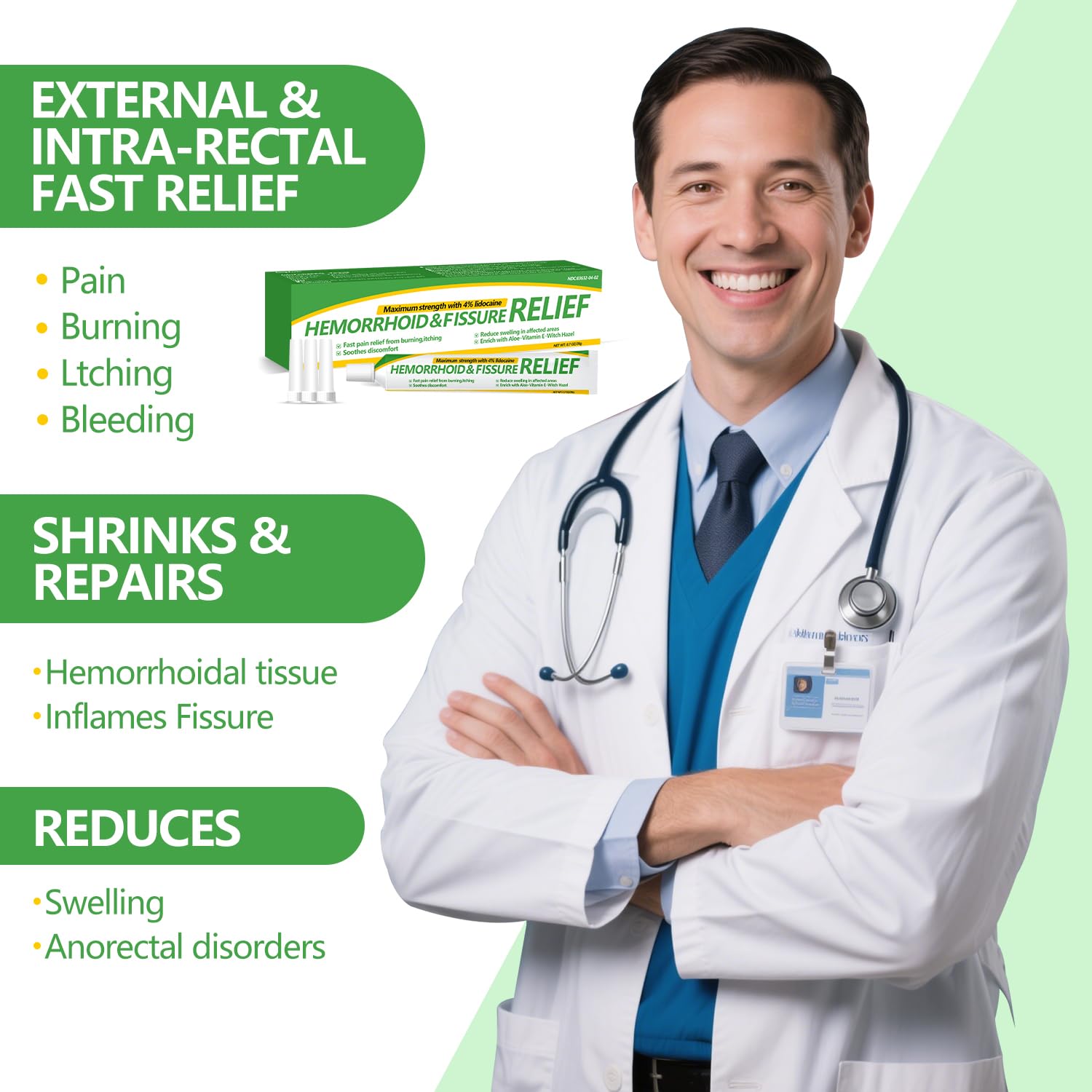 Hemorrhoid and Fissure Cream,Hemorrhoidal Ointment for Fast Acting Itch, Swelling, and Maximum Strength Pain Relief（1 Pack — Amazon image 2