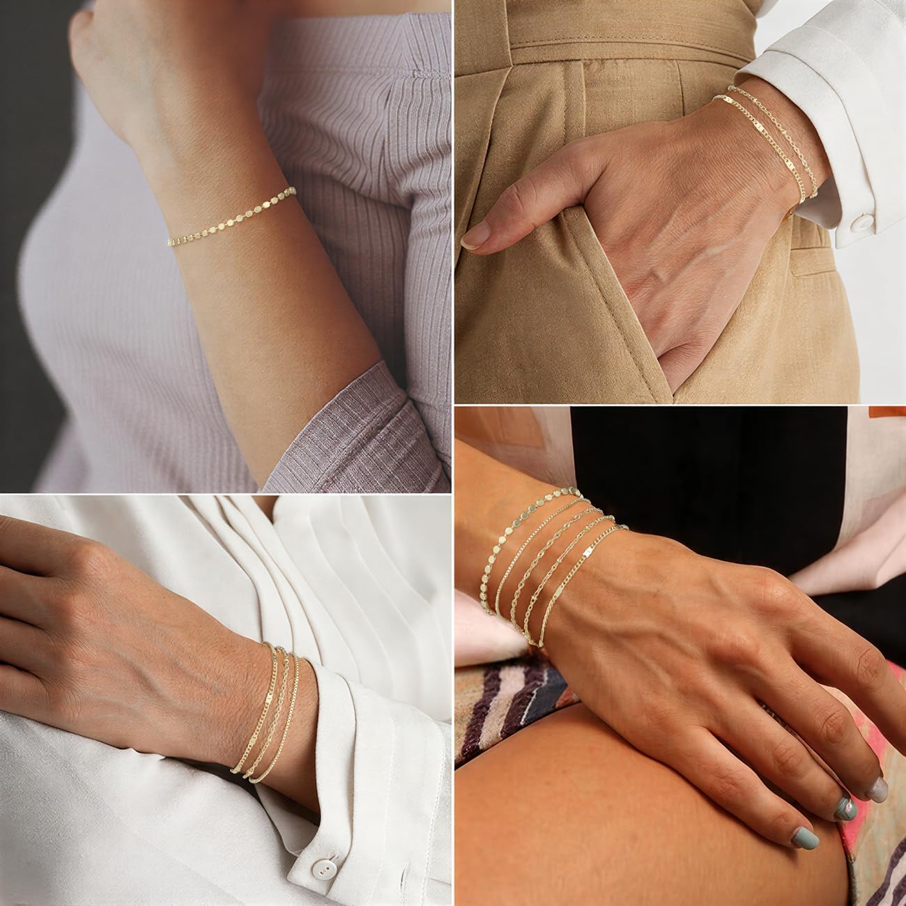 Emibele Gold Bracelets for Women, Dainty Adjustable 14K Gold Plated Bracelet Stack, Elegant Beaded Link Chain Bracelet Sets, Jewelry Gifts for Women - Image 5
