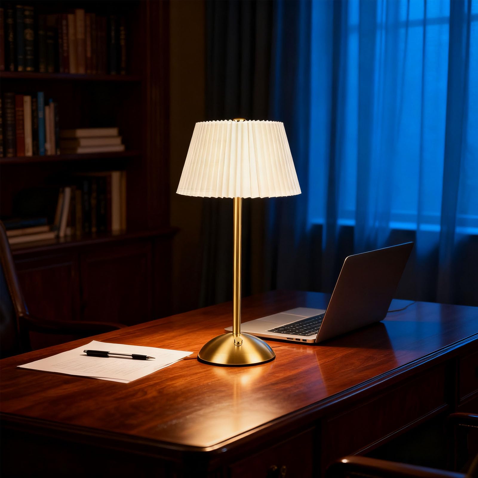 Plissee-Tischlampe, Kabellose Wiederaufladbare Nachttischlampe mit Touch-Steuerung für Schlafzimmer, Wohnzimmer und Heimbüro (Beige)