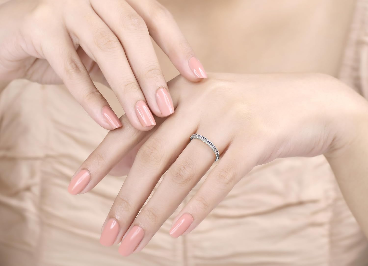 Dazzlingrock Collection Round Blue Sapphire & White Diamond Anniversary Wedding Band For Women, Available in 10K Solid Gold - Image 2