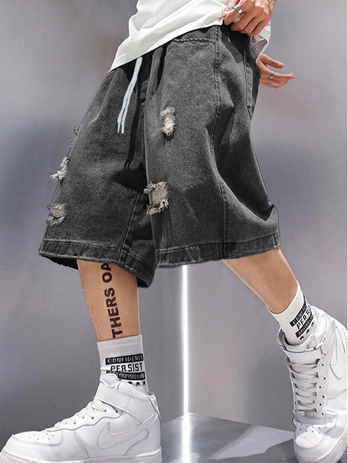 EMMIOL Baggy Jean Shorts Men, Y2k Jorts Cargo Ripped Elastic Waist, Mens Denim Shorts Comfy Casual Streetwear Summer - Image 4