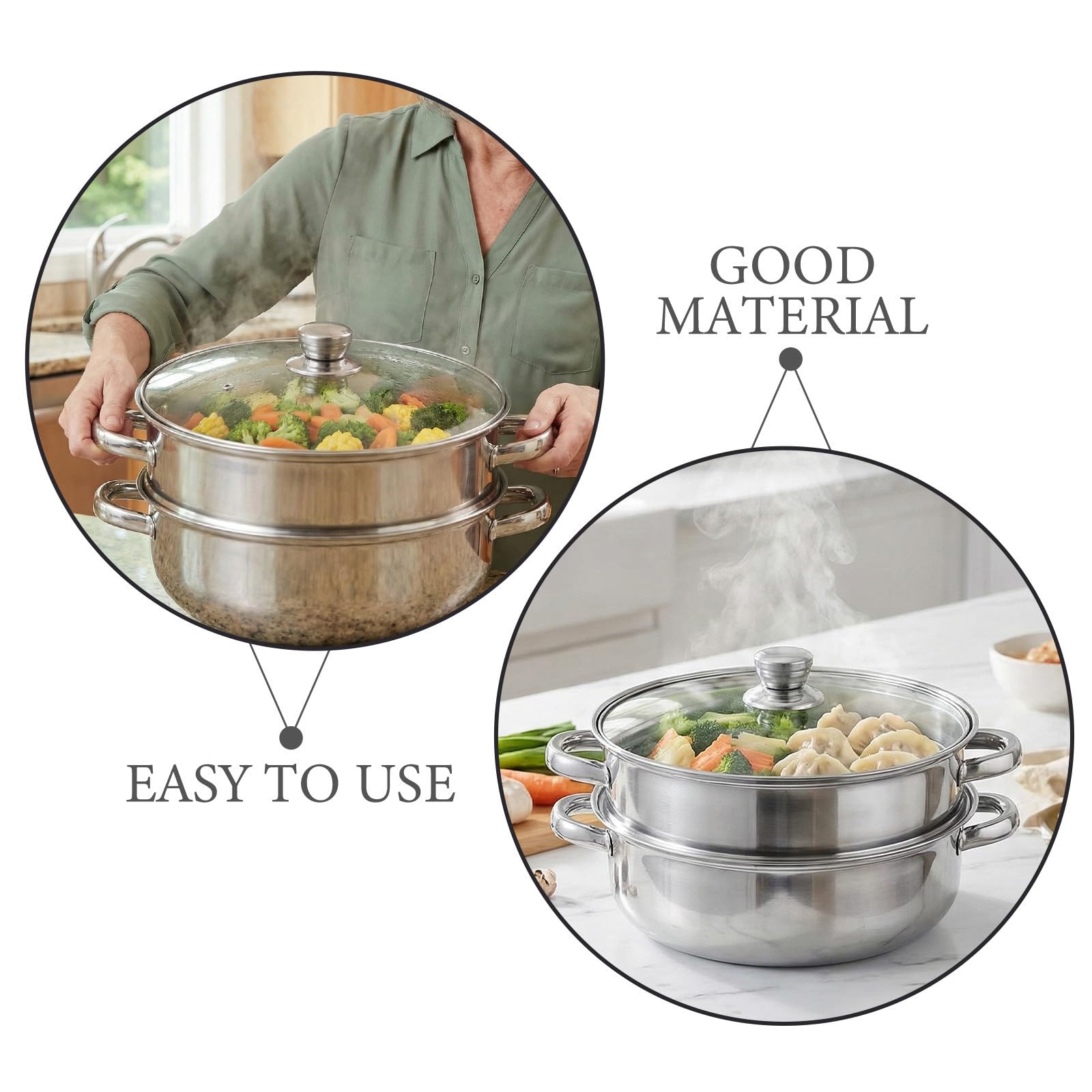 Genérico Olla Vaporera de Acero Inoxidable de Doble Capa con Asas Ergonómicas para Cocinar al Vapor Mariscos y Verduras en Cocina Doméstica