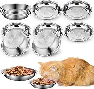 12PCS Stainless Steel Cat Bowls 5.5in Shallow Cat Food Bowls, Whisker Fatigue Cat Bowl, Kitten Pet Whisker Friendly Bowls, Metal Cat Bowls for Food and Water, Puppy Small Cat Feeding Dish