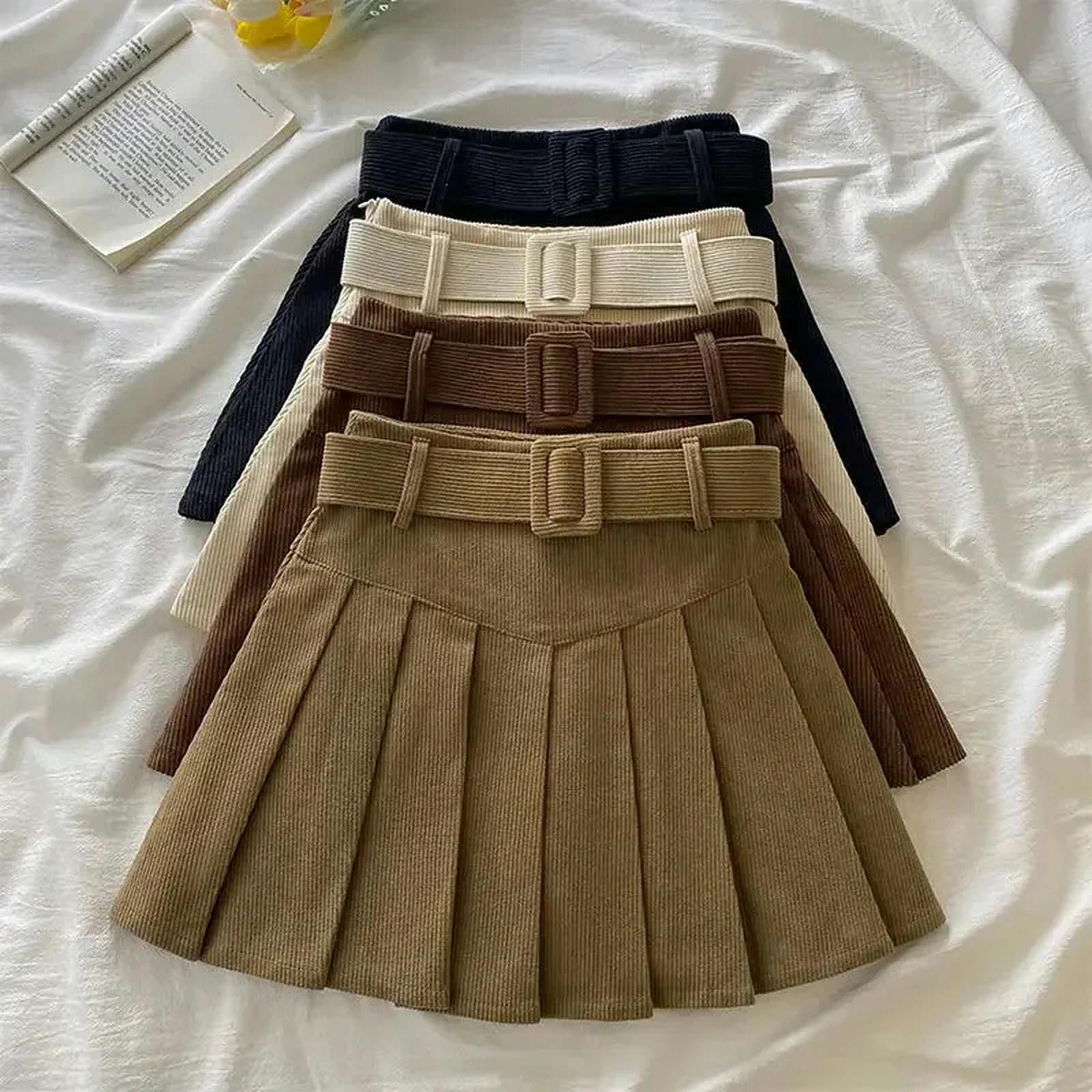 Spódnica mini sztruksowa plisowana damska wysoka talia styl preppy wąska krótka spódniczka jesień zima spódnice damskie