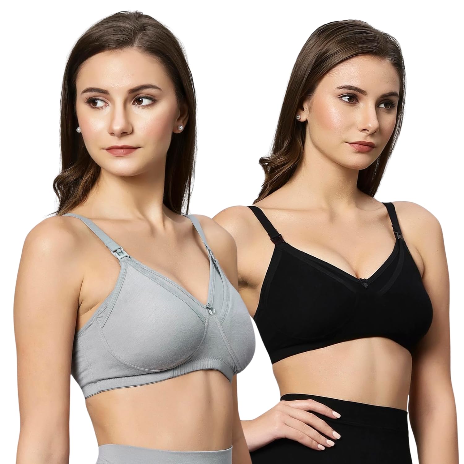 tummy Women's Cotton Maternity Nursing Bra | Non-Padded Wire-Free Feeding Bra | Comfortable Breastfeeding Bra for Pregnancy & Postpartum - Pack of 2-picture-17