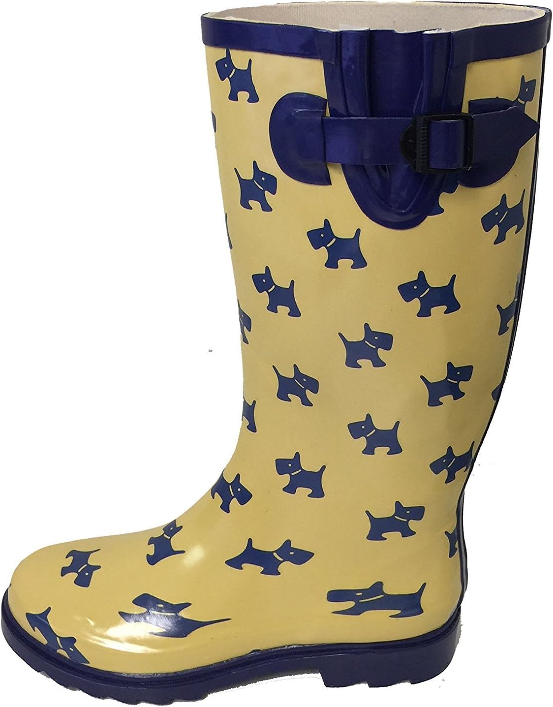 G4U Women's Rain Boots Multiple Styles Color Mid Calf Buckle Fashion Rubber Knee High Snow Shoes (10 B(M) US, Yellow/Puppies)