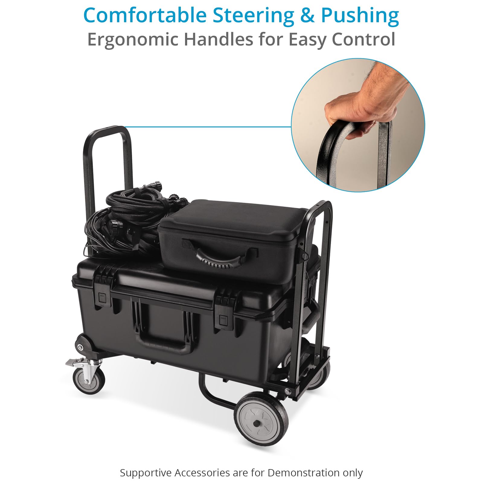 PROAIM Vanguard NANO składany wózek transportowy 8w1, udźwig 150 kg | Stalowy wózek z platformą 24–39″, koła 4″ skrętne i 6″ gumowe z hamulcami oraz składanym uchwytem.