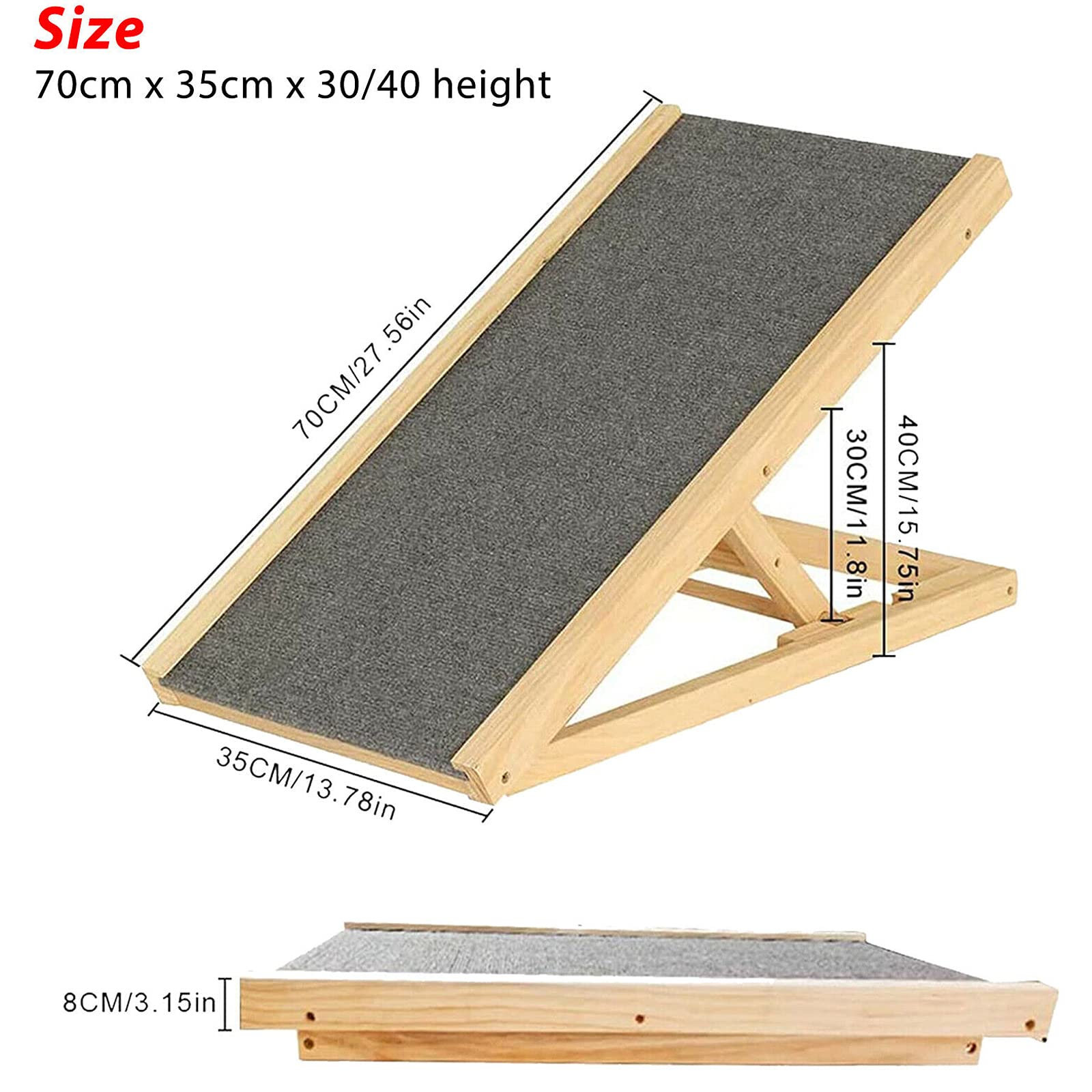 Rampe d'escalier pour chien - 2 étages réglable en hauteur - 70 x 35 cm - Pliable et antidérapante - Aide à l'entrée de la voiture - Rampe de coffre pour animaux de compagnie - Pliable