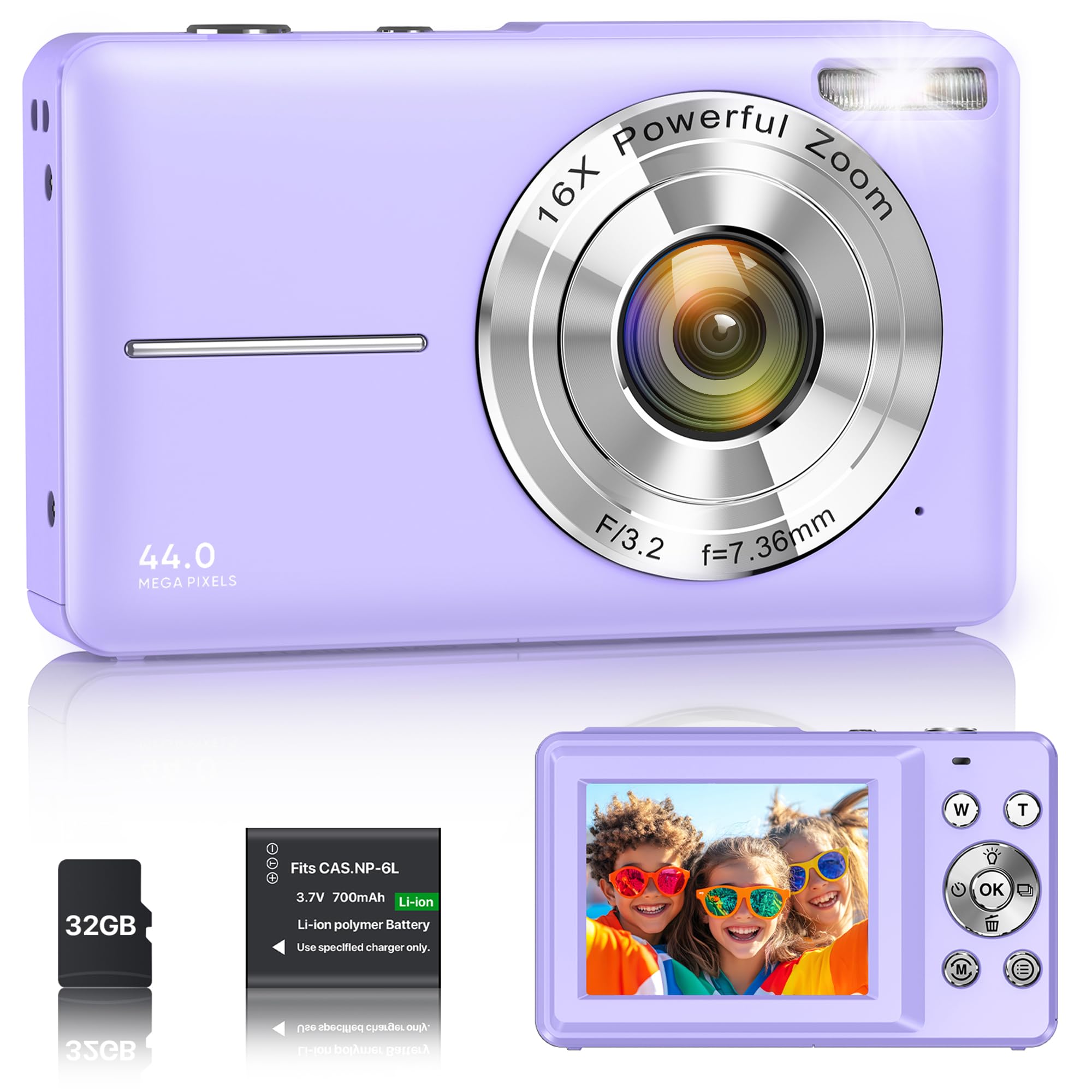 Digitalkamera 1080P 44MP Vlogging Kamera für Kinder Jugendliche, FHD Kompaktkamera Fotokamera mit 2,4