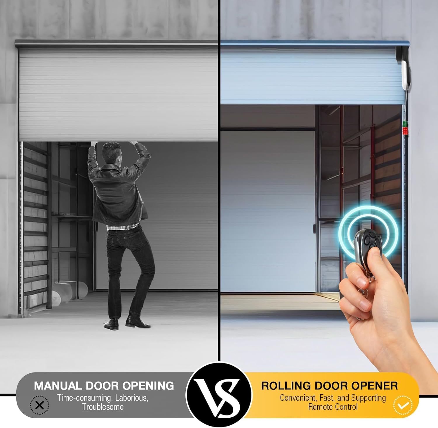 Electric Rolling Door Opener, Automatic Wall Mount Garage Door Motor w/ 2 RemotesLED Light, 3 Control Methods, Low Noise, 800N Side Mount Opener for Roll Up Garage  Warehouse Doors