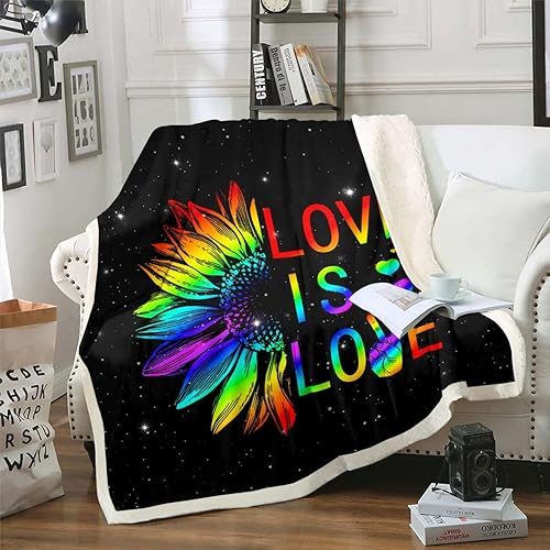 spefrowx Rainbow Sunflower Plush Blanket Baby Size for Teens Adults Colorful Gradient Tie Dye Throw Blanket for Couch,Love is Love Fleece Blanket