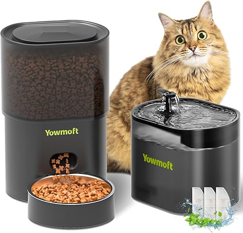 Alimentador automático para gatos y fuente para gatos, dispensador de comida para gatos con temporizador de 3 litros para alimentos secos, 10