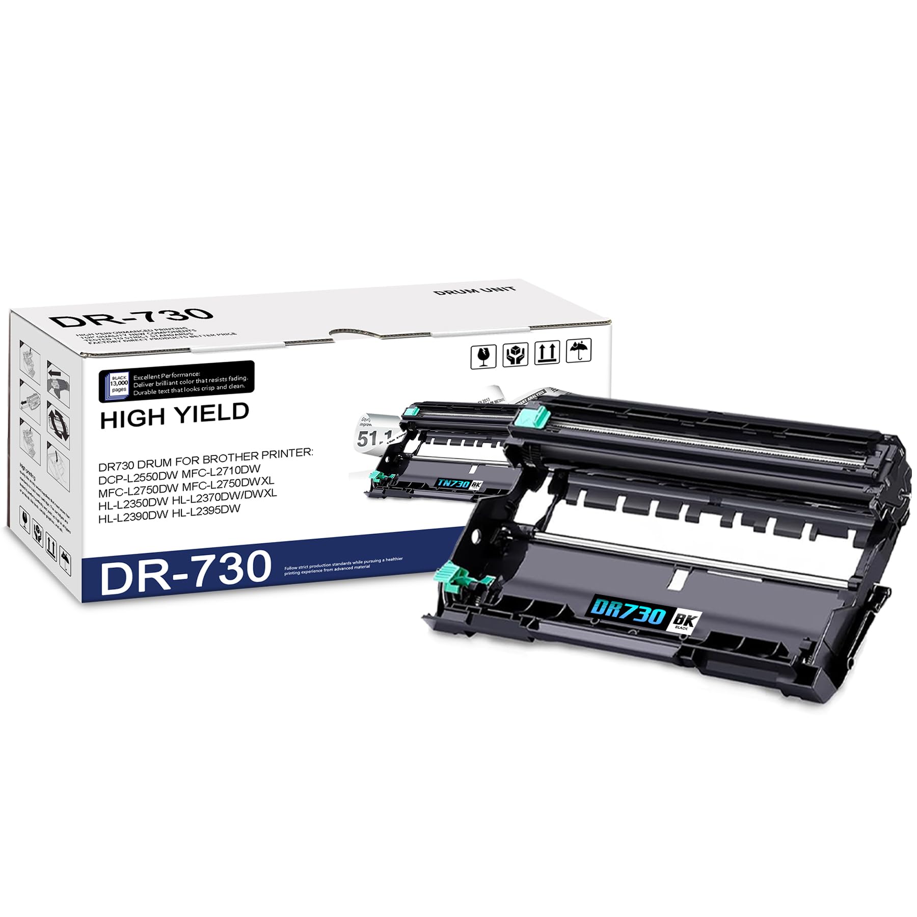 Photo 1 of 1-Pack DR730 High Yield Black Drum Unit, Replacement for Brother DCP-L2550DW MFC-L2710DW MFC-L2750DW MFC-L2750DWXL HL-L2350DW HL-L2370DW/DWXL HL-L2390DW HL-L2395DW Printer