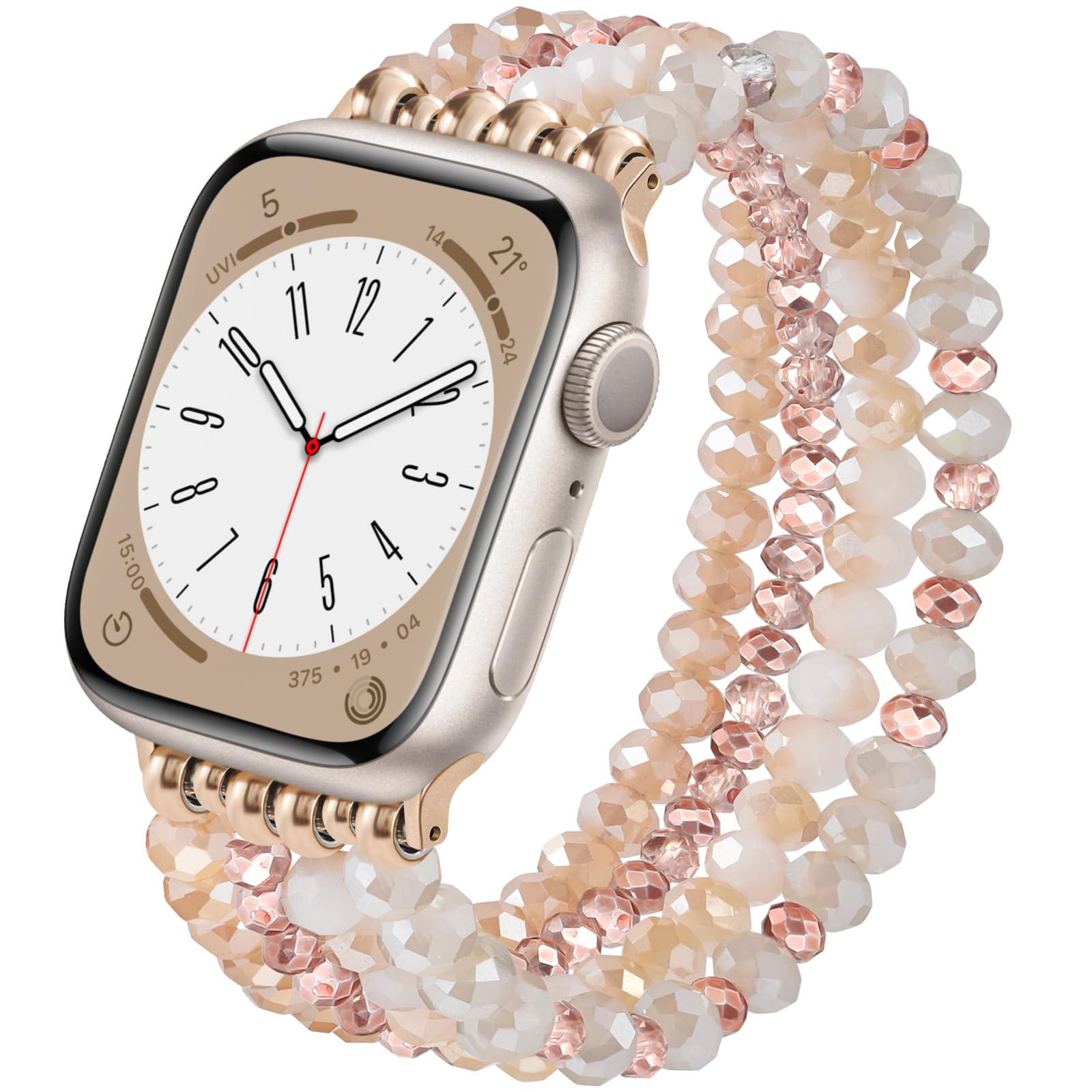VISOOM Beaded Bracelet Compatible for Apple Watch Band 42mm/41mm/40mm/38mm Series11 10 9 8 7 Se(3 2 1) Series 6/5/4 Women Fashion Cute Handmade Pearl Stretchy Watch Strap for iWatch Bands Series 3/2/1