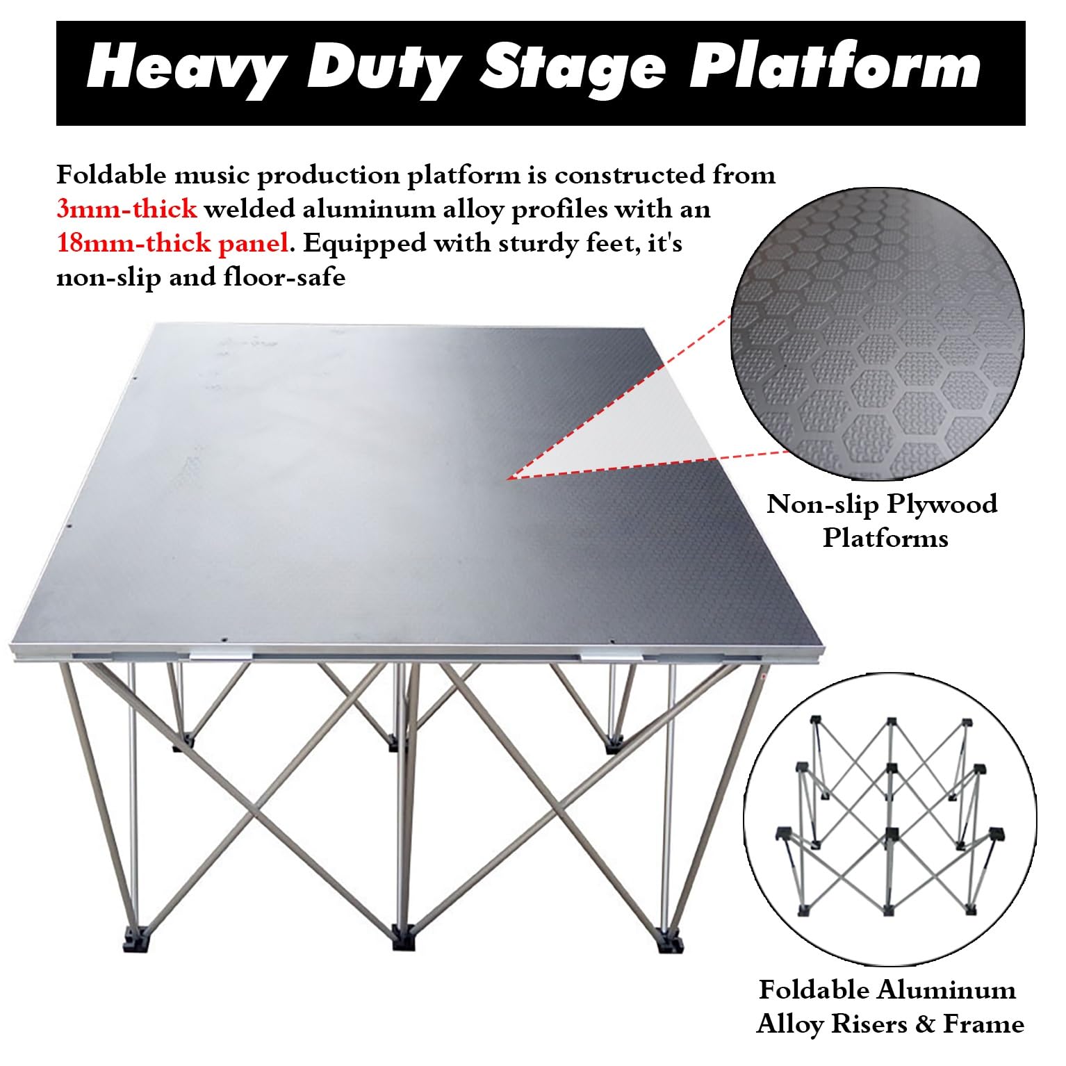 Palco Modulare Piattaforma per palco pieghevole grande da 30, 39, 50, 100, 122 cm, unità modulare, supporto per palcoscenici retrattili compatto in alluminio(H - 16 in/40 cm,20x39in/50x100cm)