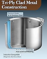 Vista 4 de Cook N Home Olla de Acero Inoxidable con Tapa de 6 Cuartos, Olla de Sopa Tri-Ply Clad, Olla de Cocción por Inducción, Plateado
