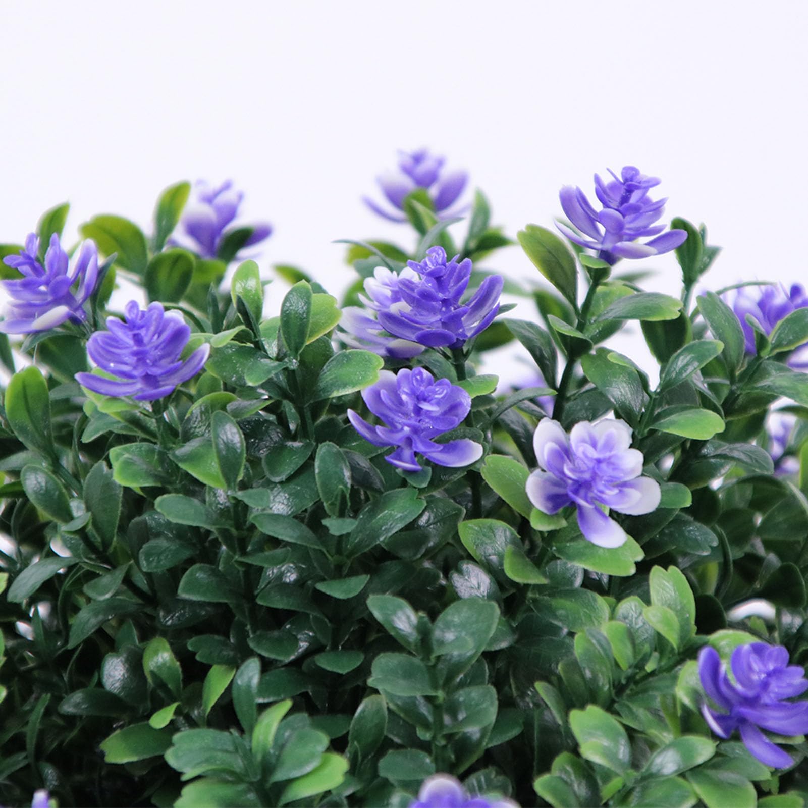 Tnfeeon Albero a Sfera Artificiale per Topiaria, Piante Finte in PE in Pollici PE con Fiori Blu e Picchetto, Arbusto Verde Finto Resistente Ai Raggi per Portico, Giardino e Decorazioni per Esterni