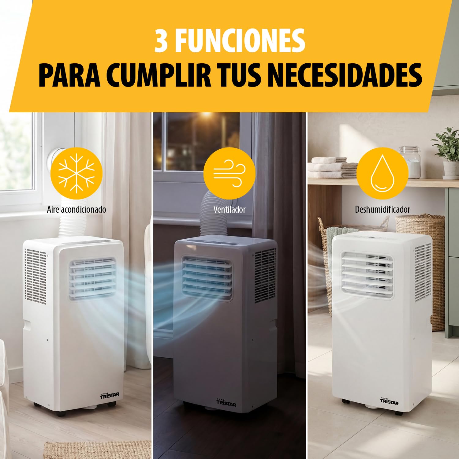 Tristar Aire acondicionado portátil - 7.000 BTU - 3 en 1 - Deshumidifica, Refresca, Ventila - Hasta 25 m² - Kit para ventana incluido - AC-5478