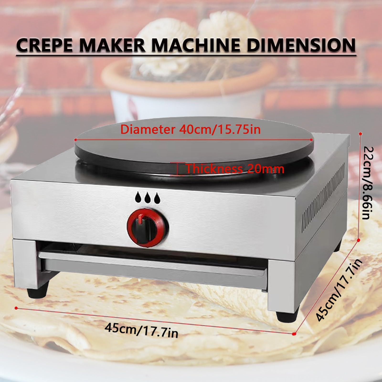 Sartén comercial para hacer crepes a gas, estufa antiadherente de 16 pulgadas, plancha para panqueques con ajustes de temperatura ajustables, cocina crepes tocino, roti, tortillas y panqueques