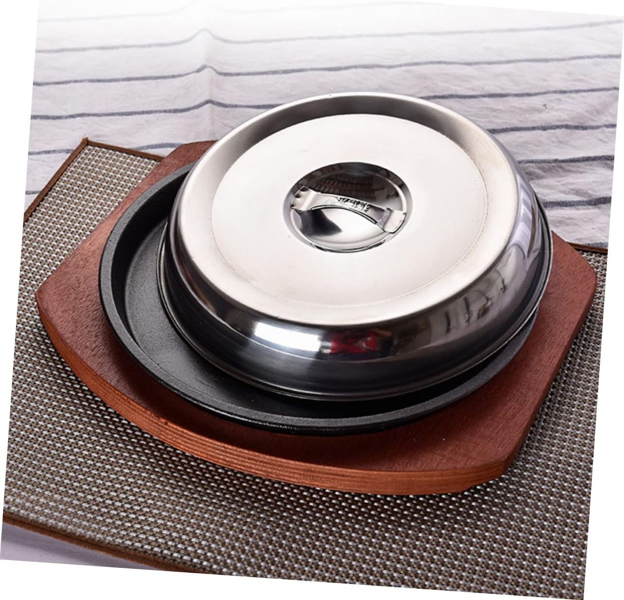 IMIKEYA Wood and Metal Material Roasting Plate Sizzle Plates for Steak 21cm Wooden Board