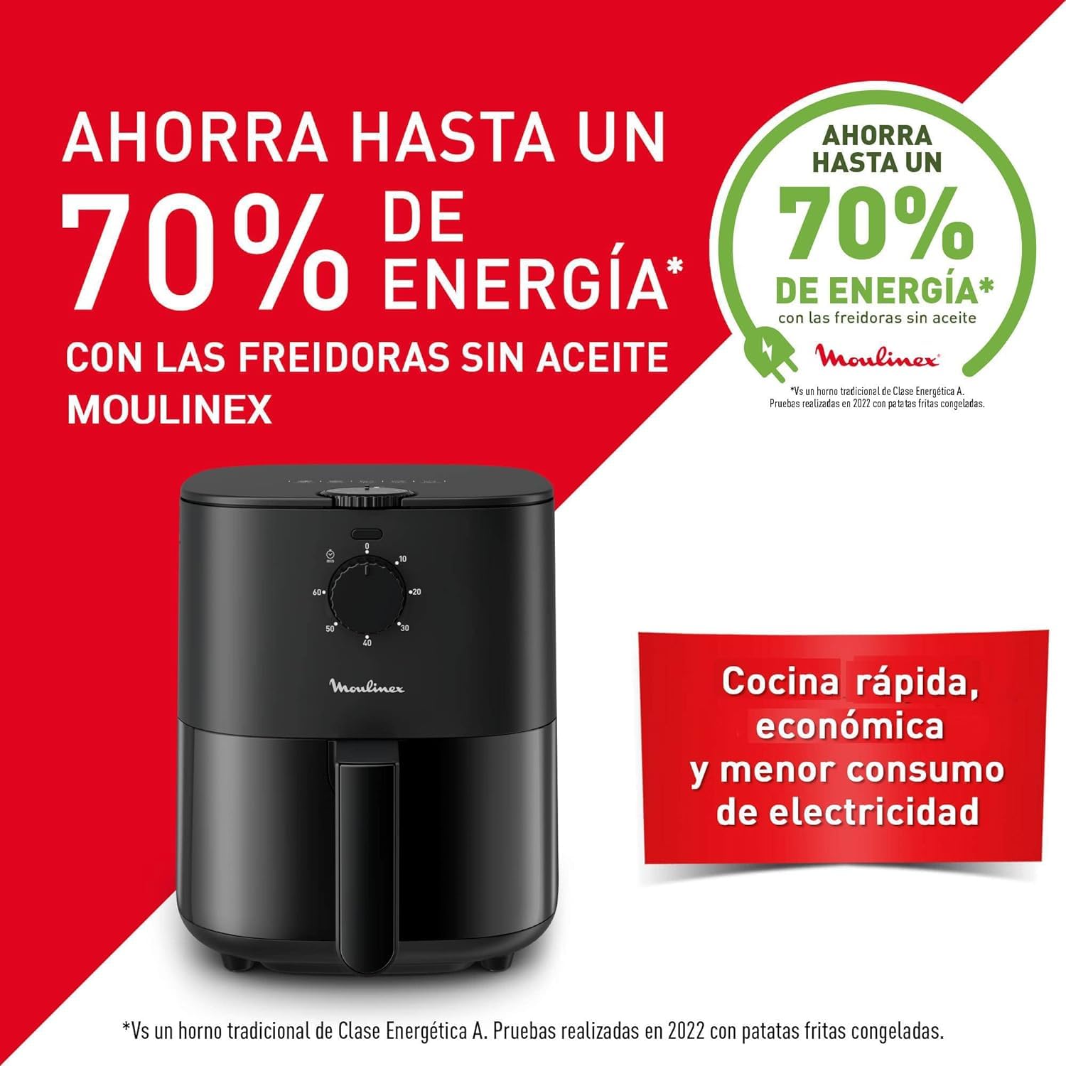 Moulinex Easy Fry Essential 3.5 L EZ1308 Freidora de Aire Caliente, con Poco o Sin Aceite, Controles manuales, 5 Programas, Comidas Sanas, Capacidad 1 Kg, Hasta 4 personas, Compacto, Color Negro