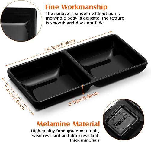 Miniatura 2 de Gejoy 12 platos de salsa dobles de melamina, cuencos de soja, dos compartimentos, bandejas de fiesta, platos de fondue divididos para restaurante,