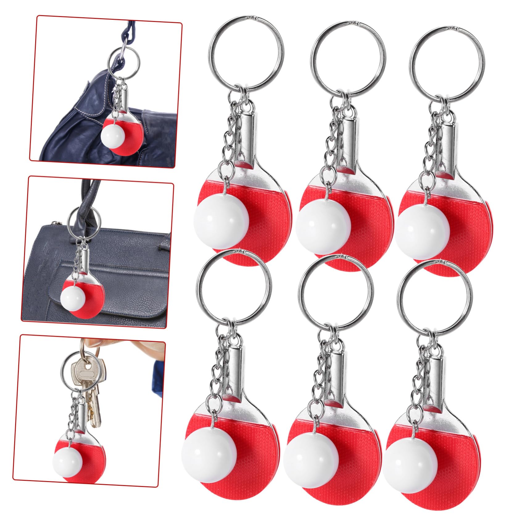 6 portachiavi a tema tennis da tavolo, decorazione per borse, bomboniere e appassionati, design durevole e creativo per gli amanti dello sport, 37427