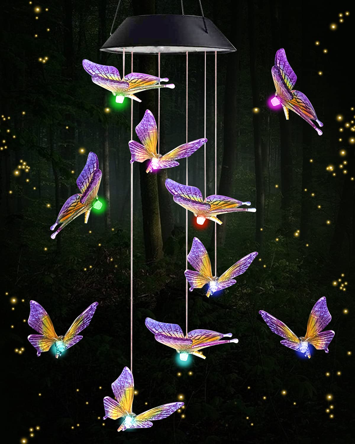 UNOOE Solar Wind Chimes, Butterfly Wind Chimes Garden Decor Color Changing LED Solar Lights Outdoor Decorative Six Butterfly Lights Waterproof Wind Chimes for Outside for Patio, Yard, Birthday Gifts