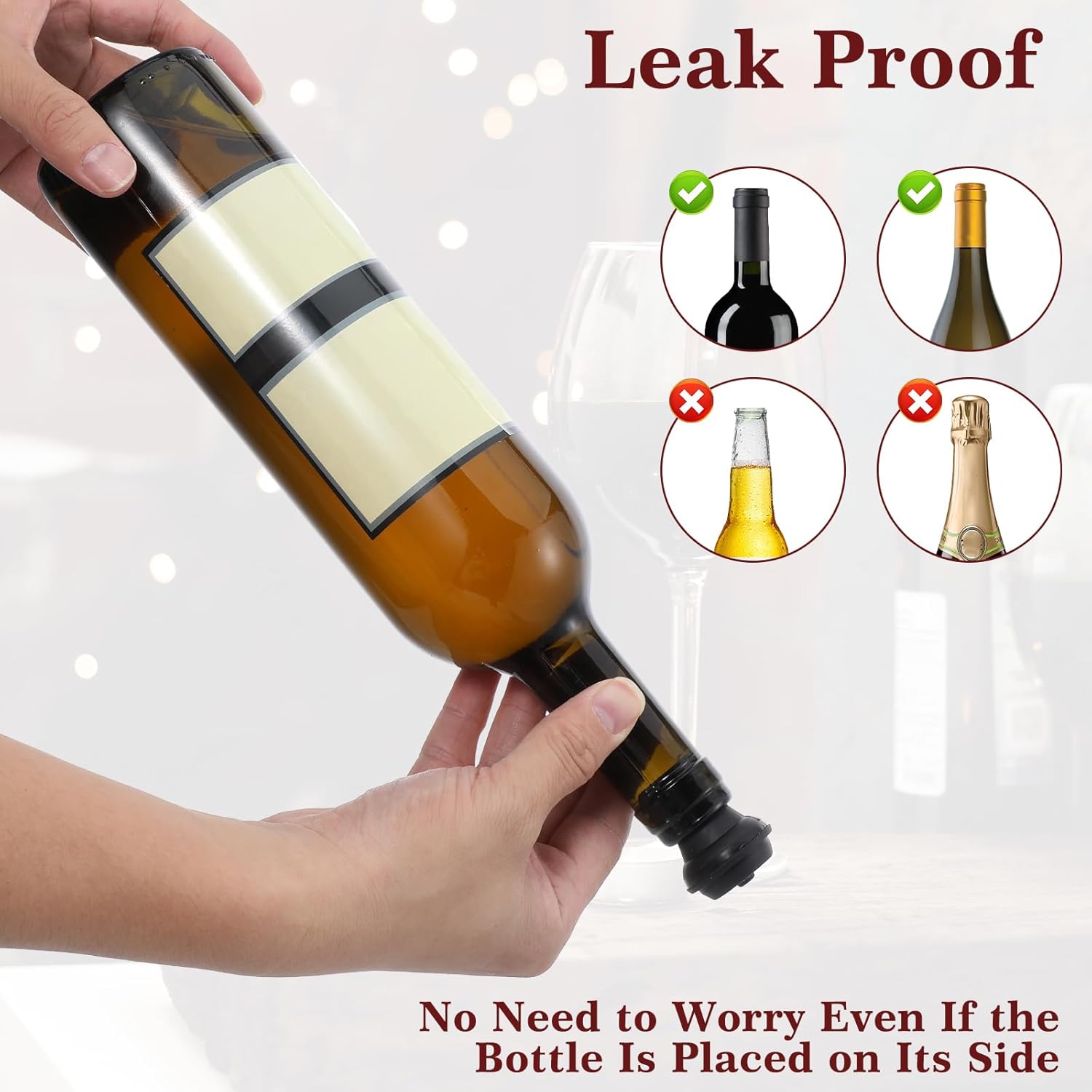 48 Pieces Wine Stopper Resealable Vacuum Silicone Air Cork Preserver for Kitchen Supplies Rubber Vacuvin Wine Bottle Stoppers Tools Wines Freshness Up Dishwasher Safe (Black)