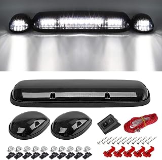 Partsam 3pcs Smoked Lens White LED Cab Marker Roof Lights for 2002-2007 Silverado Sierra Trucks - Easy Install + Wiring Kit