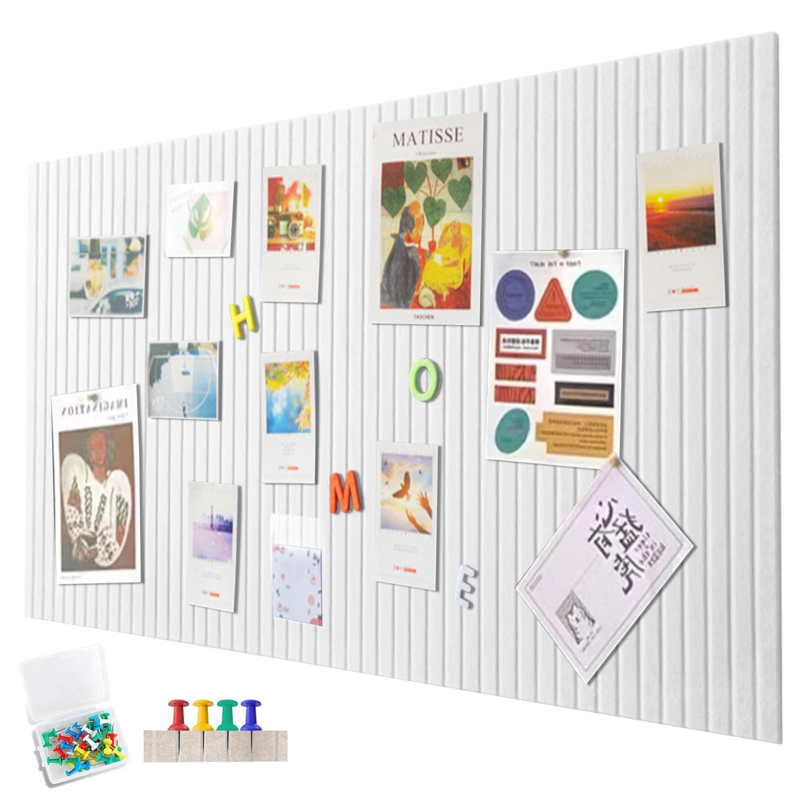 90 x 60 cm large pin board, large cork board, 0.9 cm thick decorative cork wall made of felt, foldable photo board with self-adhesive tape, felt self-adhesive vision board, push pins felt, white