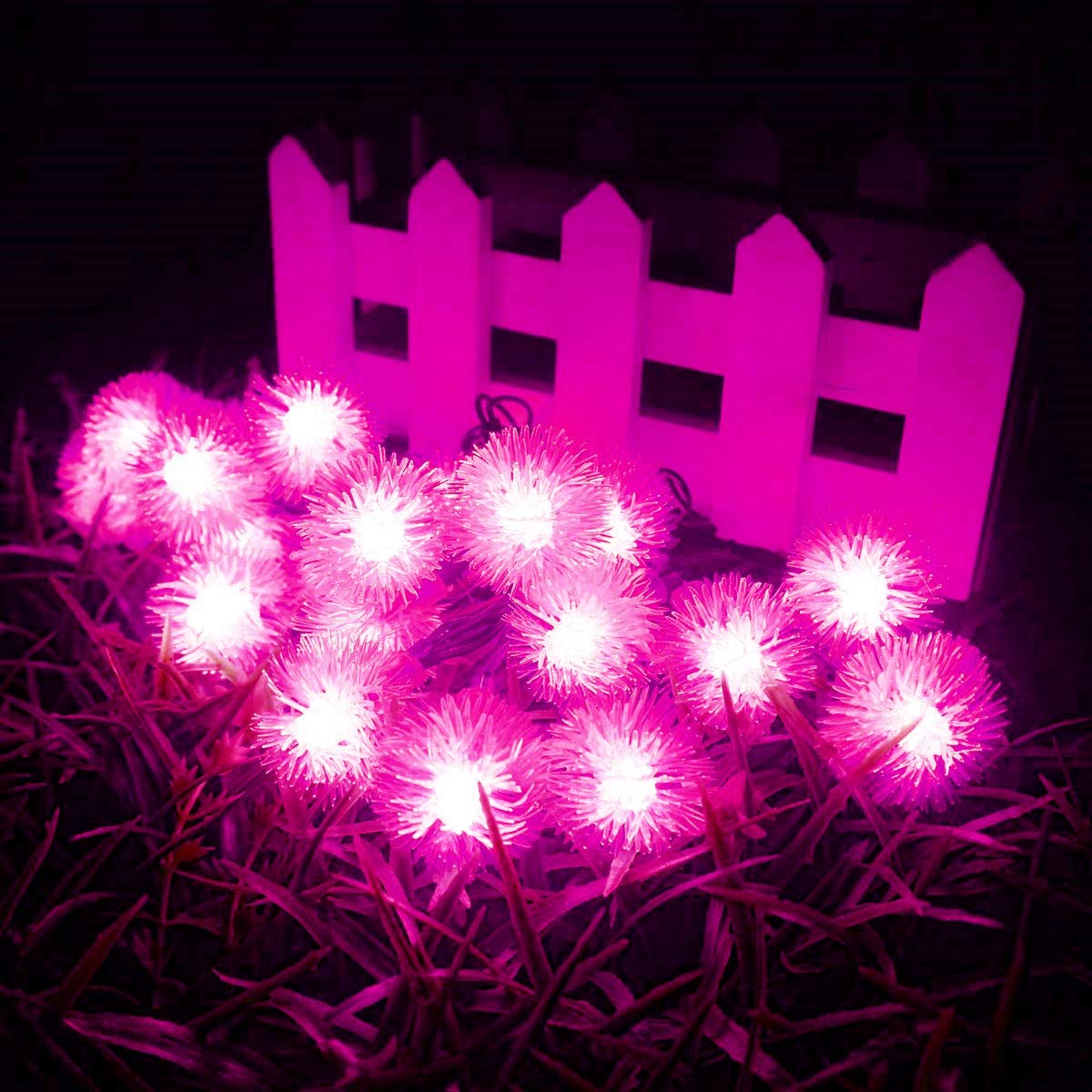 Solar-Lichterkette für den Außenbereich,22m 200LED Solar-Lichterkette mit Kugeln, wasserdicht, 8 Modi für Garten und Hof (Rosa)