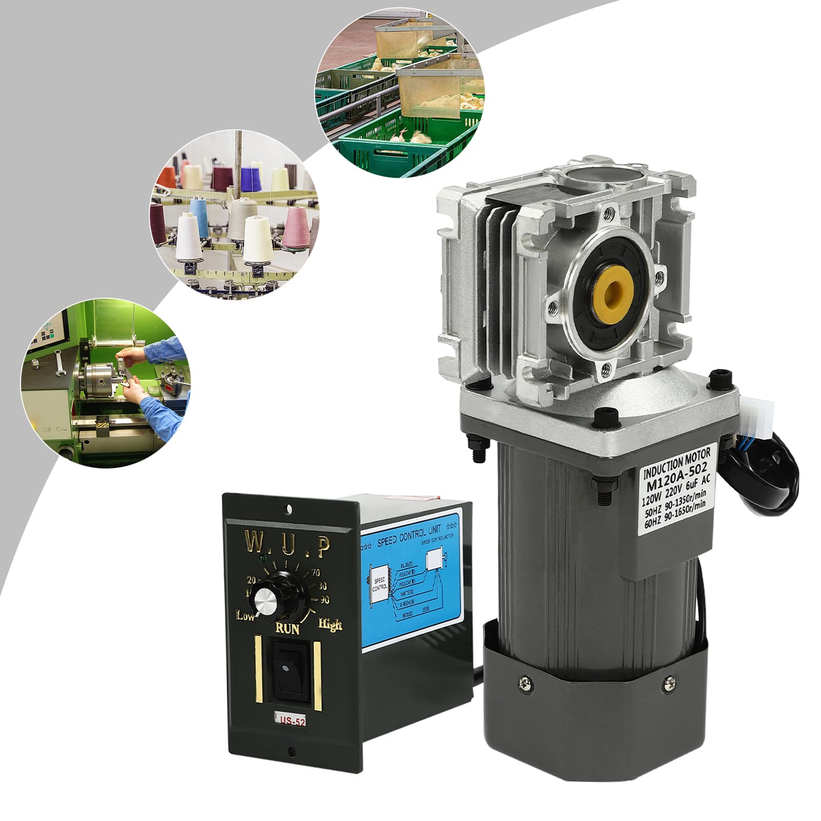 Motoriduttore, 120 W, 80 K, con regolatore di velocità, 1350 giri/min, velocità di rotazione regolabile con regolatore, motore elettrico da 220 V, per griglia automatica/mixer/porte/finestre