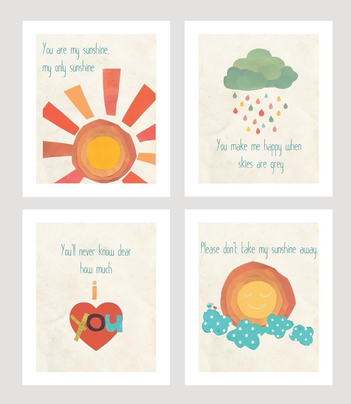 You are My Sunshine Print Collection (Set of Four 11x14 Inch Print Wall Art Prints), Nursery Decor, Kid's Room Decor, Gender Neutral Nursery Decor, Baby Room, Playroom Decor, Nursery