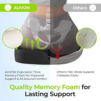 AUVON Ergonomic Donut Pillow Seat Cushion for Hemorrhoid & Back Pain Relief | Thick Memory Foam Chair Cushion with Firm Support for Tailbone, Sciatica, Pressure Sores, Pregnancy, Postpartum Recovery
