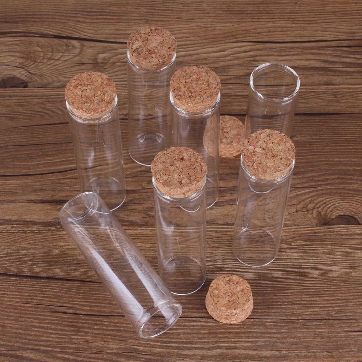 Szklane probówki z pokrywkami, Opakowanie 15 probówek szklanych o pojemności 90 ml i wymiarach 3 uncje, 37 mm x 120 mm, z korkiem, przezroczystych