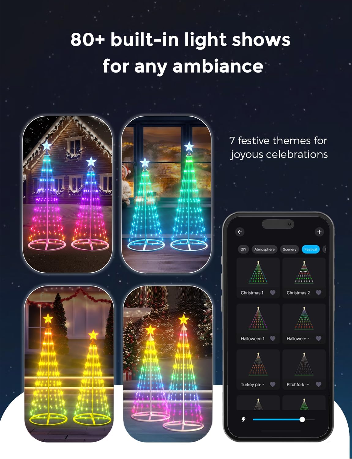 Smart Lighted Christmas Cone Tree Outdoor, 16 Mil Color Changing, APP & Remote Control, Music Sync, Timer, Group Control, RGB Led Christmas Decorations for Indoor Outdoor (Set: 4+5FT) - Image 7