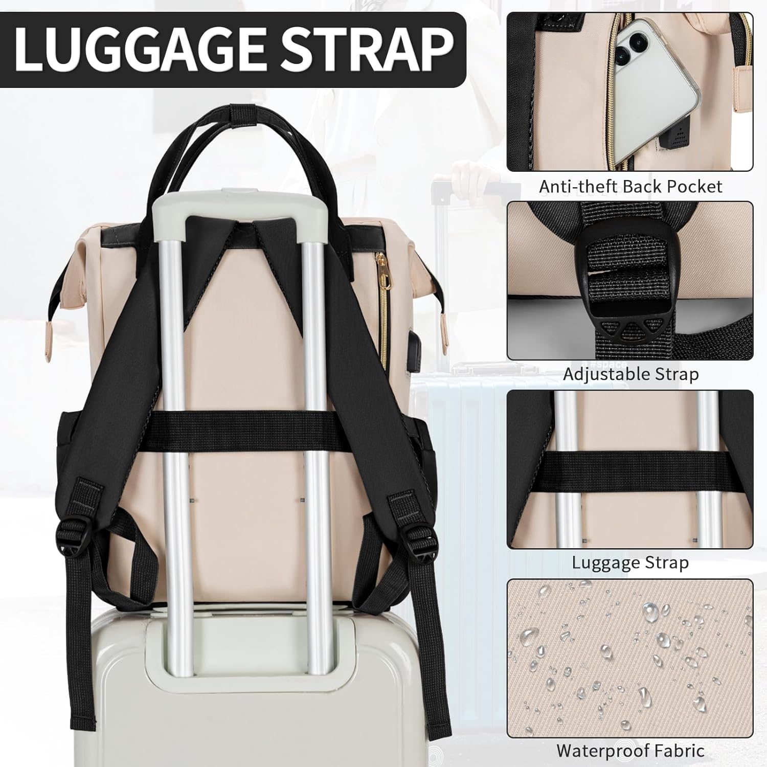 ANILD Travel Laptop Backpack for Women, 15.6 Inch Work Backpack with USB Charging and Port Luggage Strap, Airline Approved Business Work Bag for Nurse College Teacher - Image 4