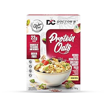 DC DOCTORS CHOICE Kesar Pista High Protein Oats (22G Protein), Jaggery Sweetened, No Additives, 0g Refined Sugar, High-fiber cereal with raisins | Doctor Choice Oats (750G, Kesar Pista),Flake - image, photos